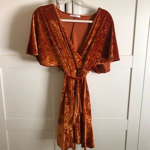 Rust velvet mini wrap dress
